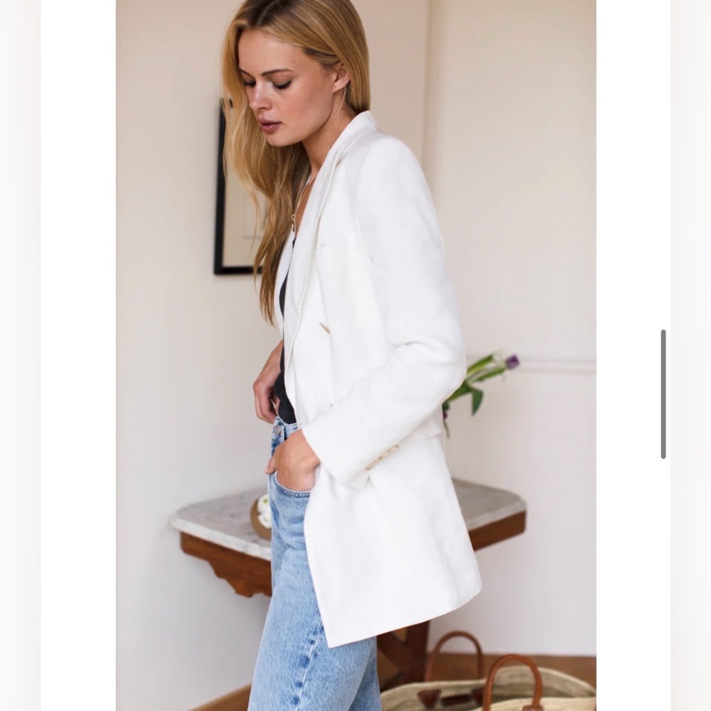 Emerson Fry double Breasted JULIUS BLAZER in white OYSTER LINEN sz L $358